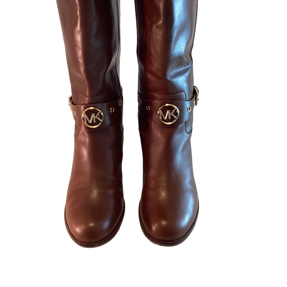 Michael Kors Knee High Boots High Riding Boot Zip Camel Tan Leather Women's 7M - Picture 3 of 12